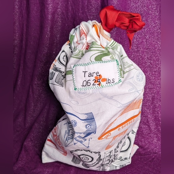 Reusable Produce Bag with Tare weight- Trucks & Red Ribbon - Picture 6 of 6